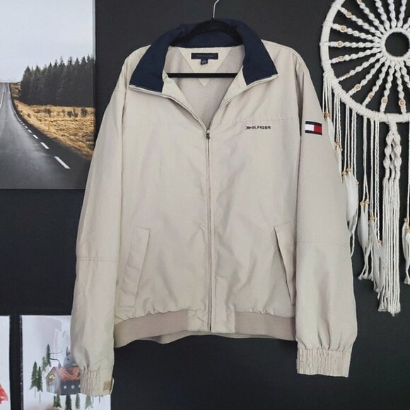 xxl TOMMY HILFIGER TAN & NAVY YACHT BOMBER COAT - Picture 2 of 7